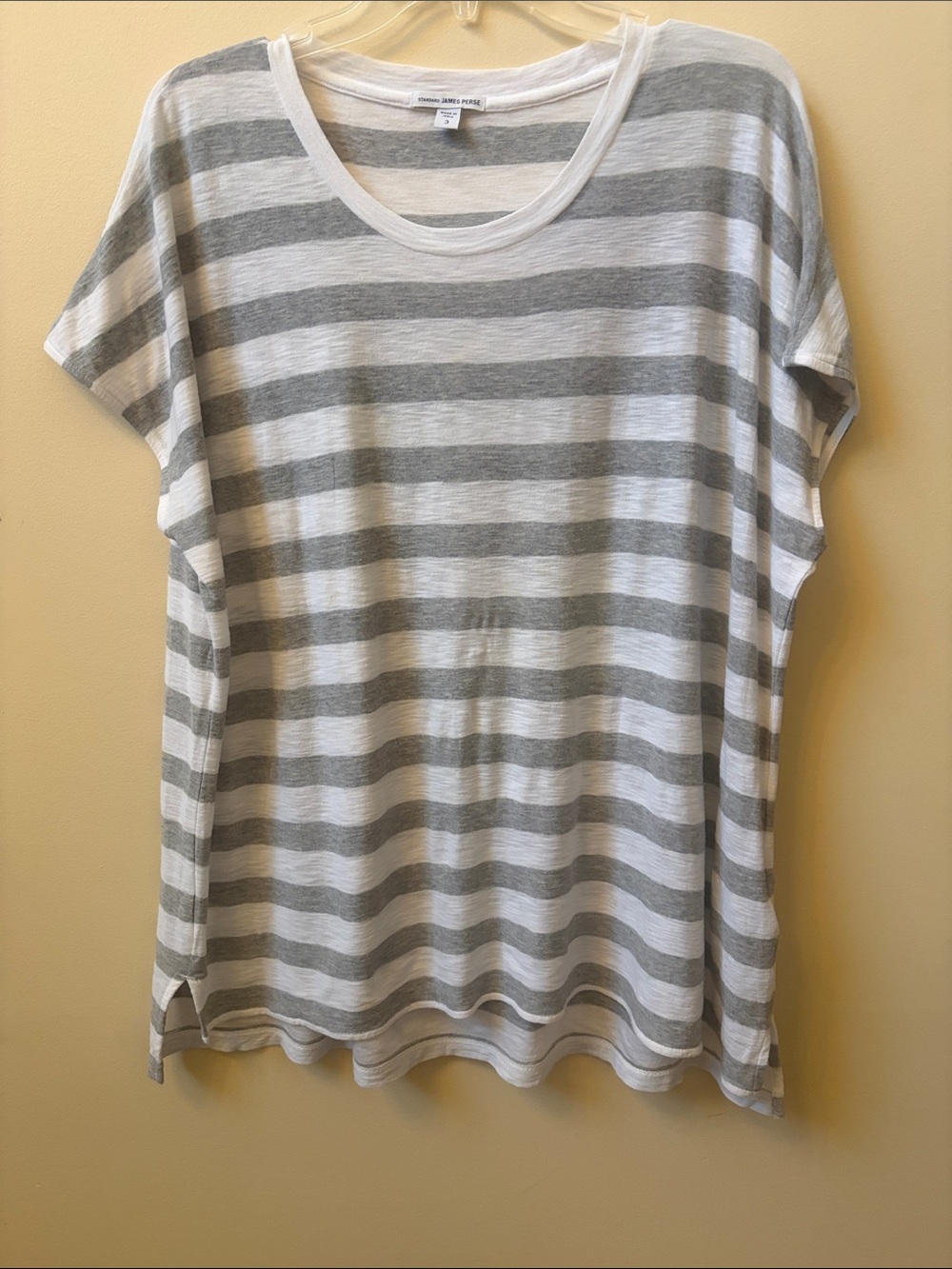 James Perse White and Gray Striped Tee